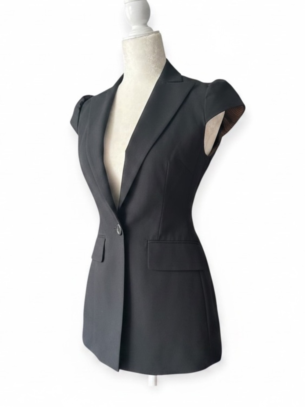 Women's Black Structure Tailored Cap-Sleeve Blazer XS EUC
